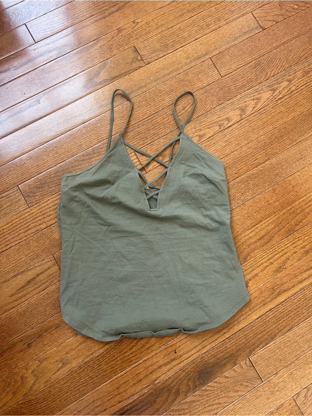 Strappy V-Neck Cami Top - Olive Green